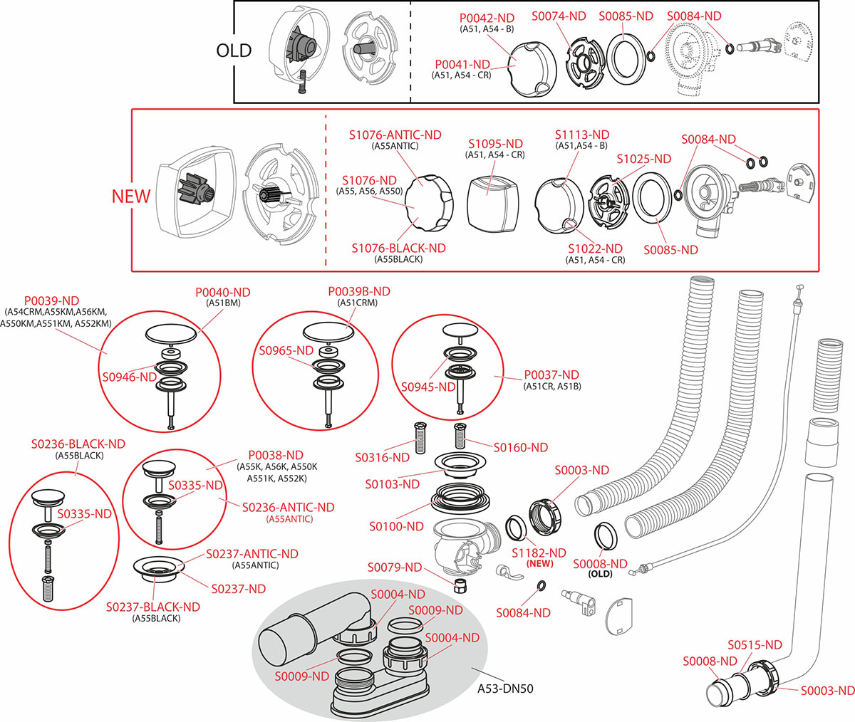 Automata kádszifon készlet, fém Alca A55K A51-A55-A550-A551-A552-A553