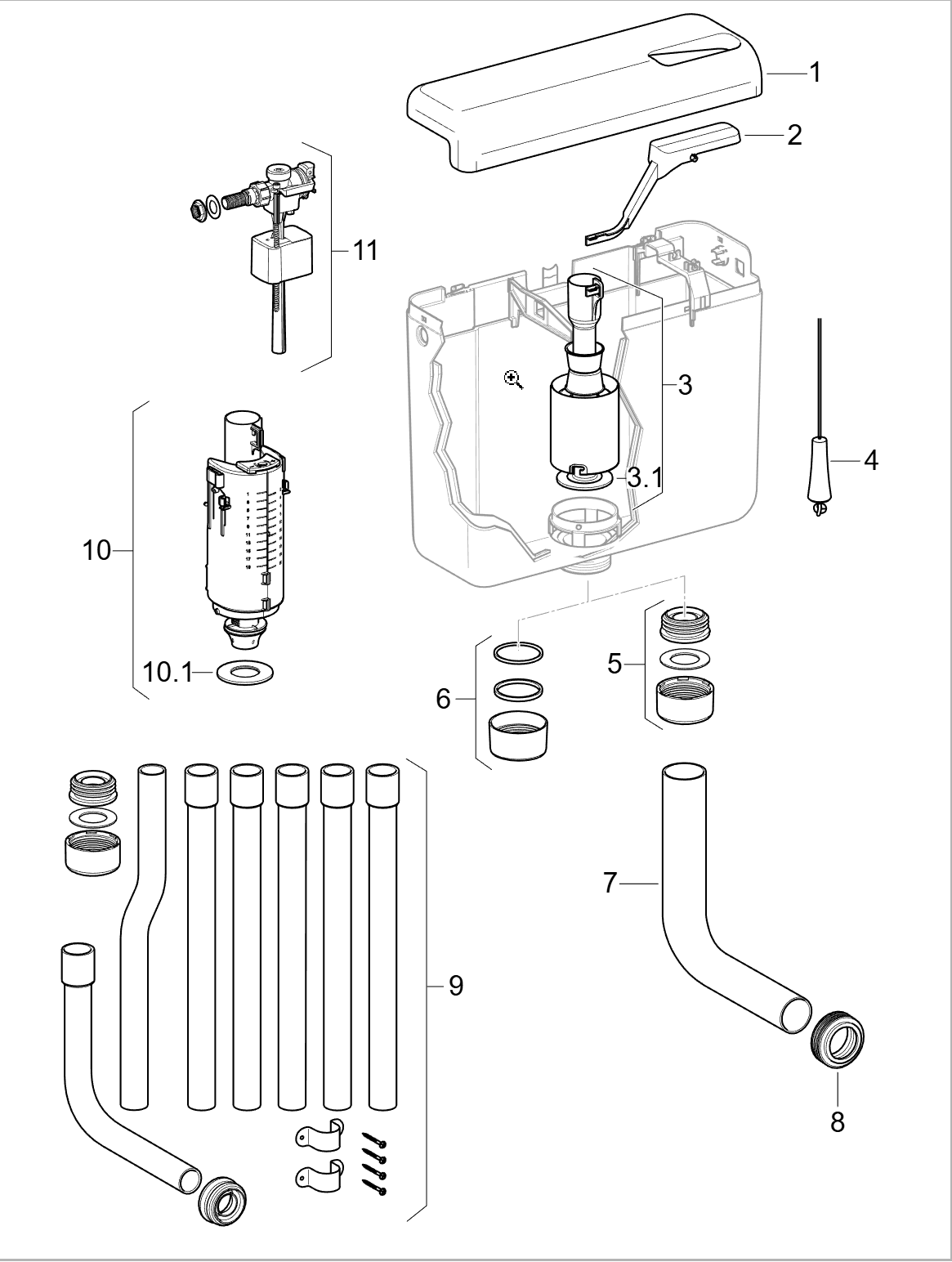 Geberit AP112 WC tartály robbantott ábrája