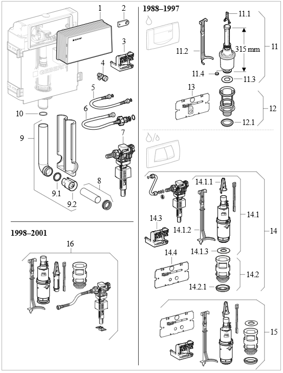 Twinline 12 cm-es (UP130, 110.800) falsík alatti öblítőtartályok 1988 - 2016